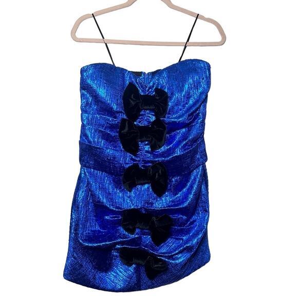Ronny Kobo Ray Dress in Cobalt Blue Size XS/S Metallic Bows Bodycon Feminine - Picture 2 of 12